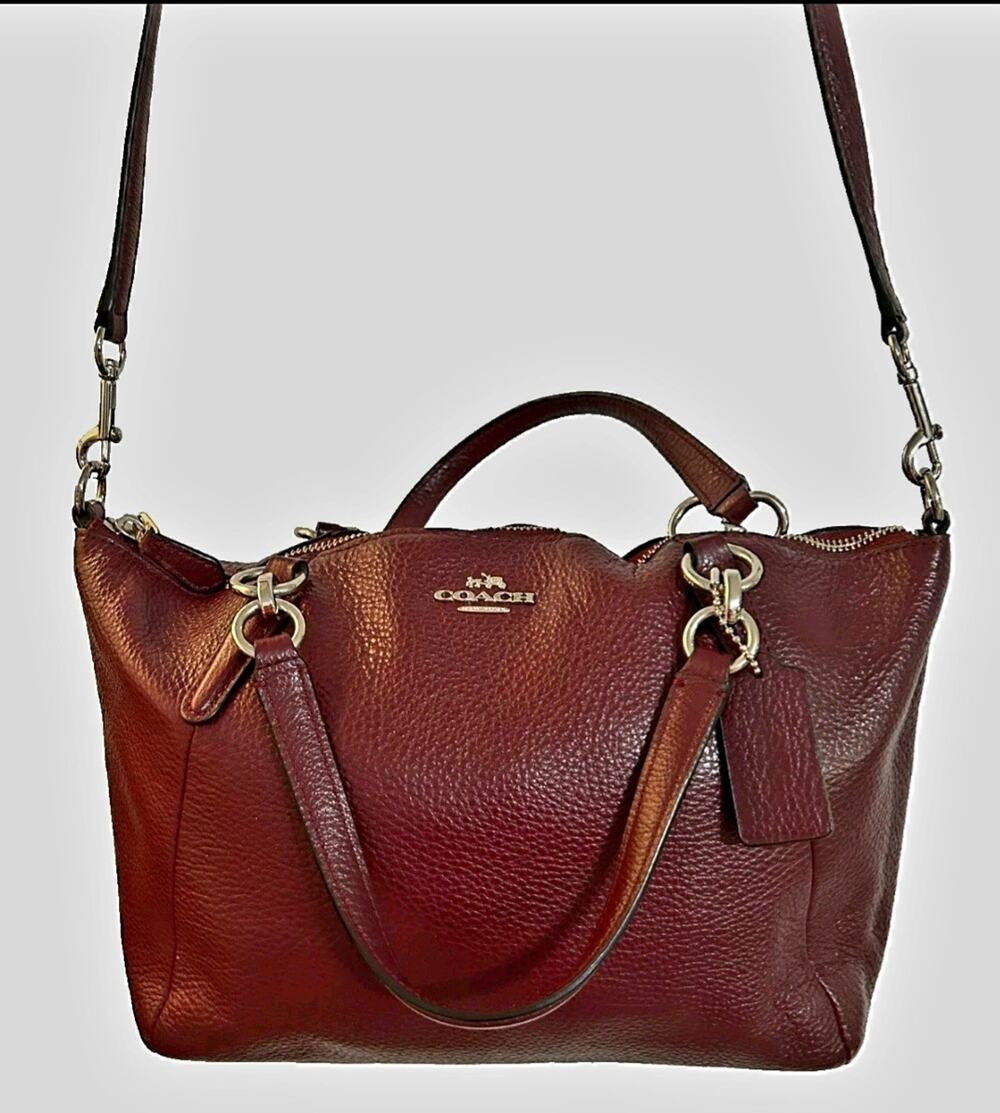 Coach Small Kelsey Burgundy Pebbled Leather Satchel Crossbody Bag F36675